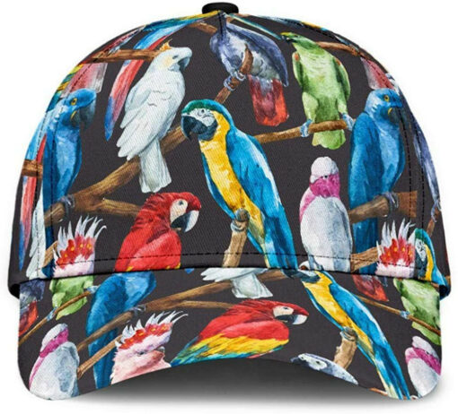 Parrot Colorful Black 3D Printed Unisex Hat Classic Cap, Snapback Cap, Baseball Cap