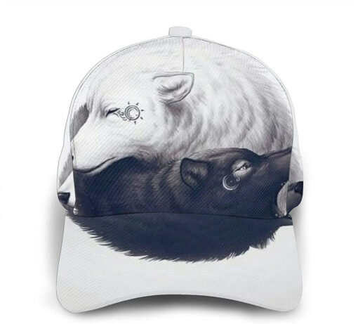 Yin Yang Wolf Print Casual Baseball 3D Cap Adjustable Twill Sports Dad Hats for Unisex Classic Cap