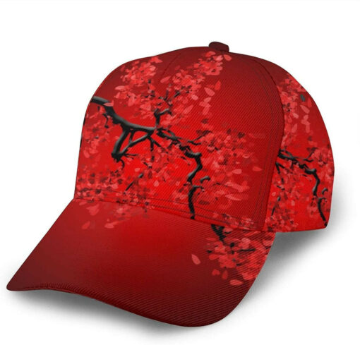 Red Cherry Blossom Baseball 3D Cap Adjustable Hat Dad Cap Athletic Baseball Fitted Cap Hat Classic Cap - Image 2