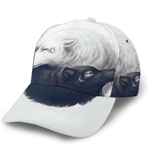 Yin Yang Wolf Print Casual Baseball 3D Cap Adjustable Twill Sports Dad Hats for Unisex Classic Cap - Image 2